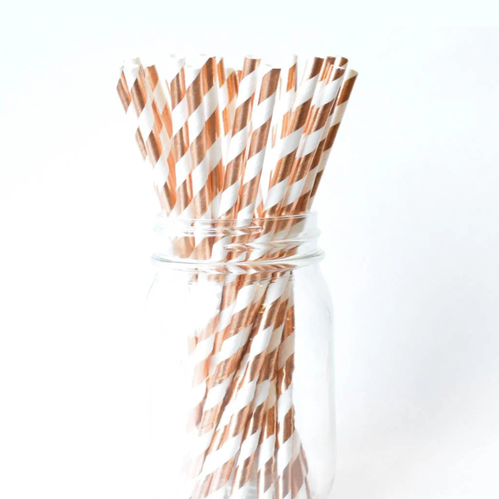 Striped Rose Gold Paper Straws Set