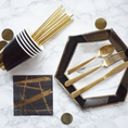 Load image into Gallery viewer, Black with Gold Theme Party Stripes Tableware Set
