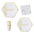 Load image into Gallery viewer, White Marble Pattern with Gold Stripe Tableware Set
