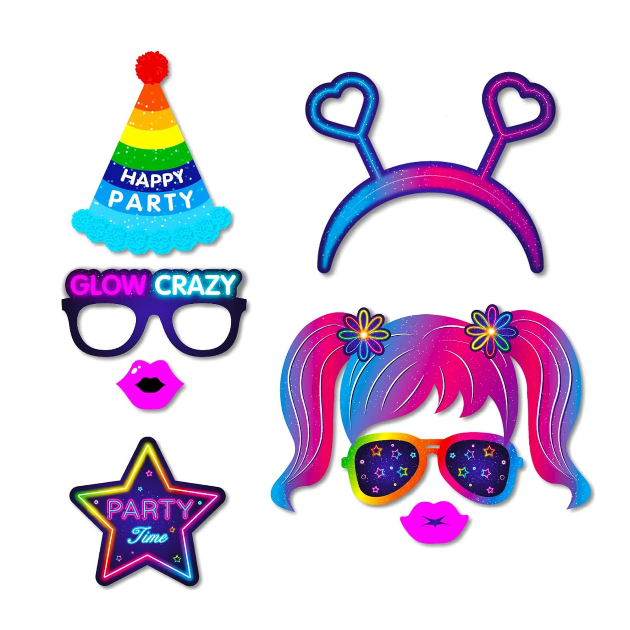 Glow in the Dark Neon Themed Photo Booth Props Set