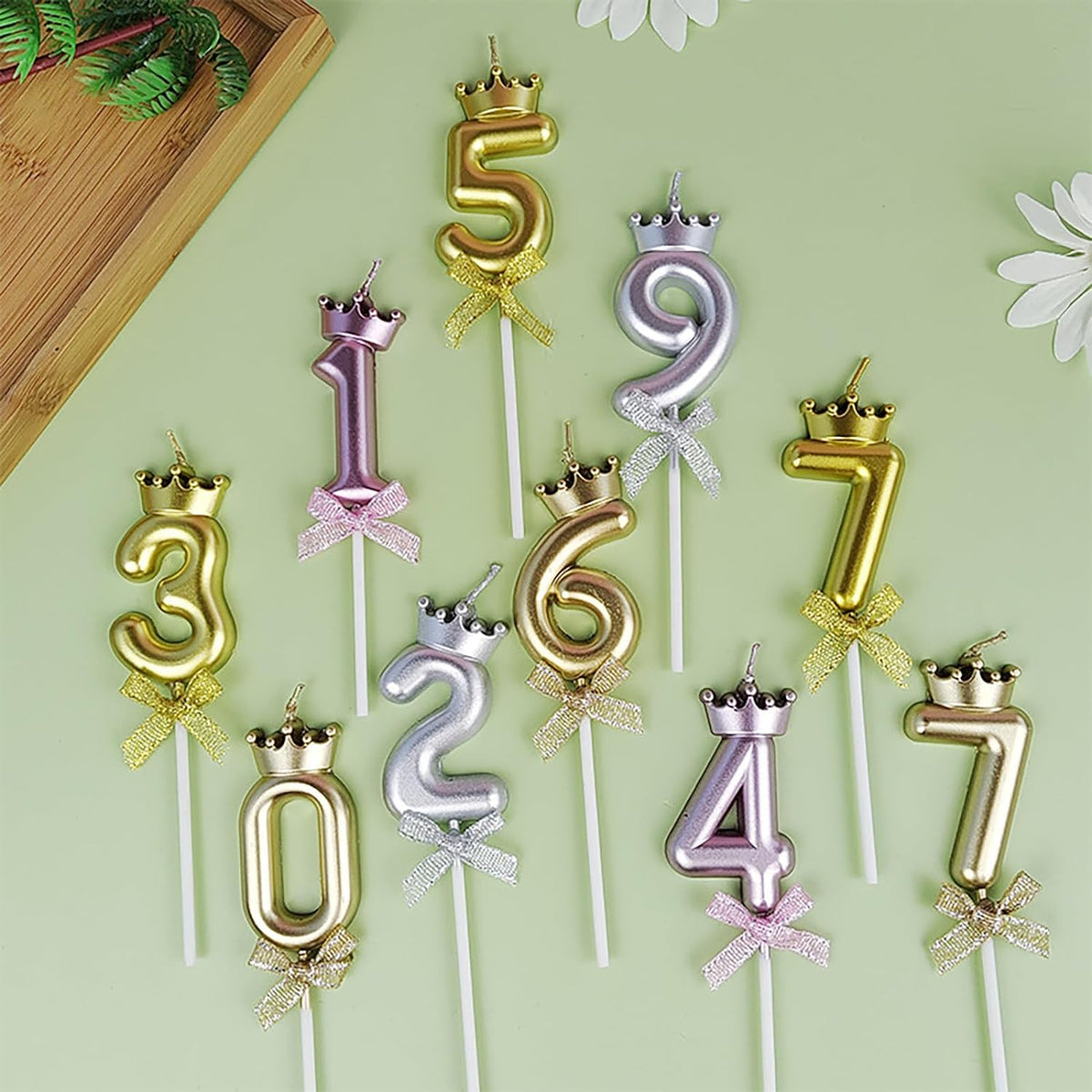 3D Number Candle with Crown Bow