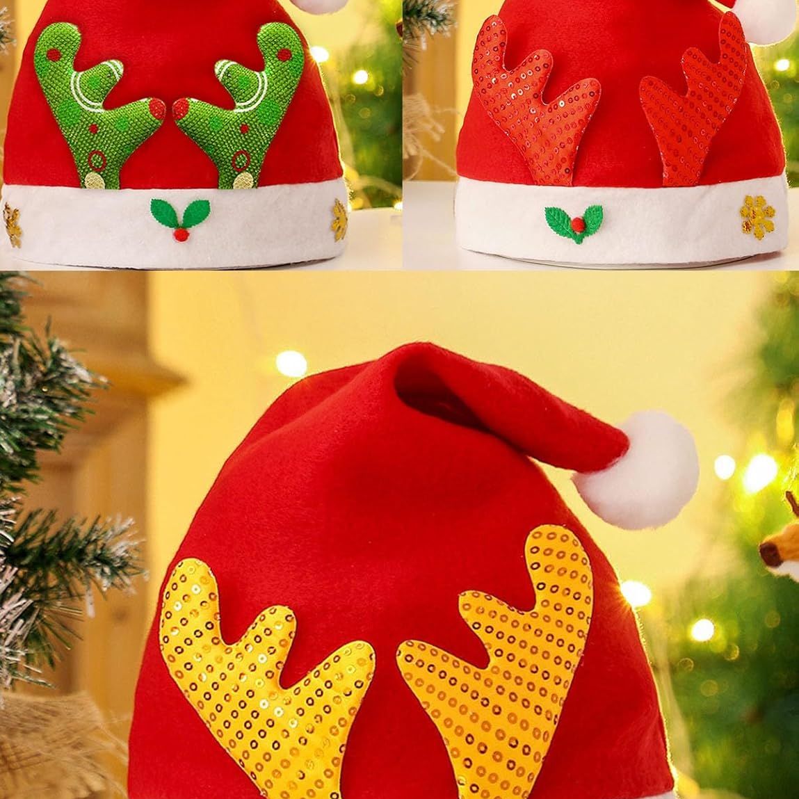 Christmas Santa Hat with Reindeer Antlers
