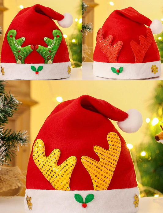 Christmas Santa Hat with Reindeer Antlers