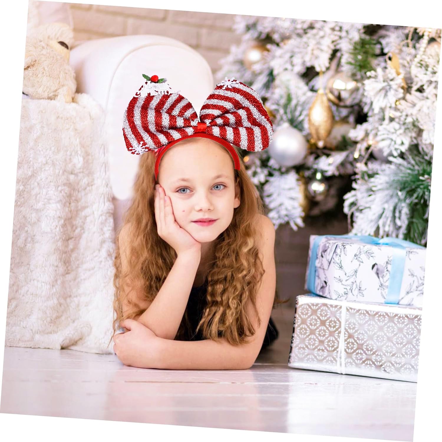 Christmas Red and Gold Bow Headband