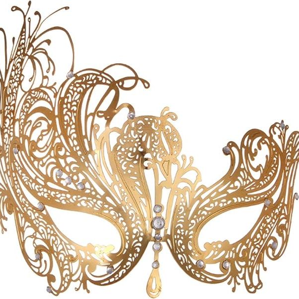 Venetian Gold Plated Phoenix Metal Mask Shiny Rhinestone