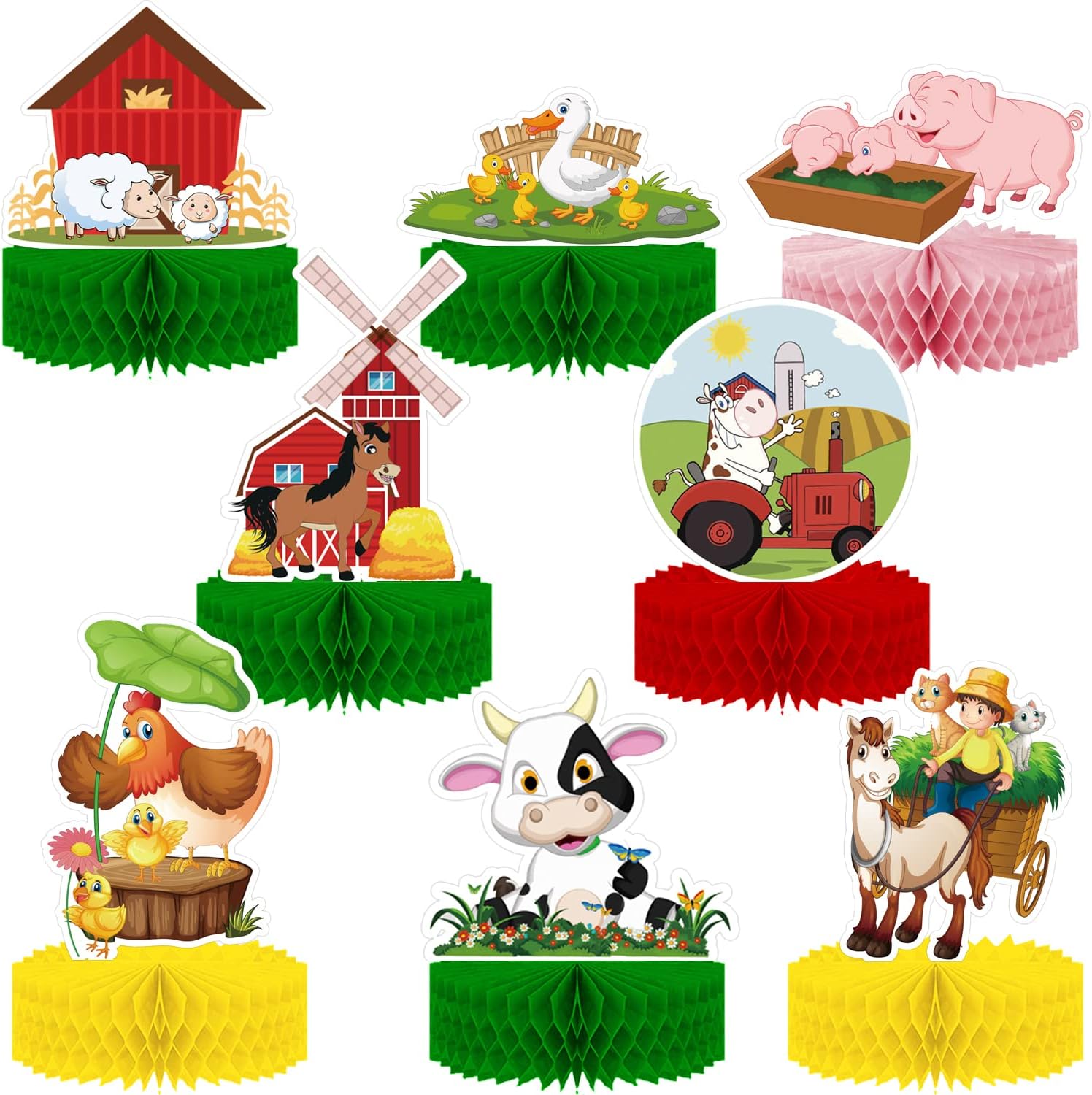 Farm Animals Honeycomb Centerpieces Set