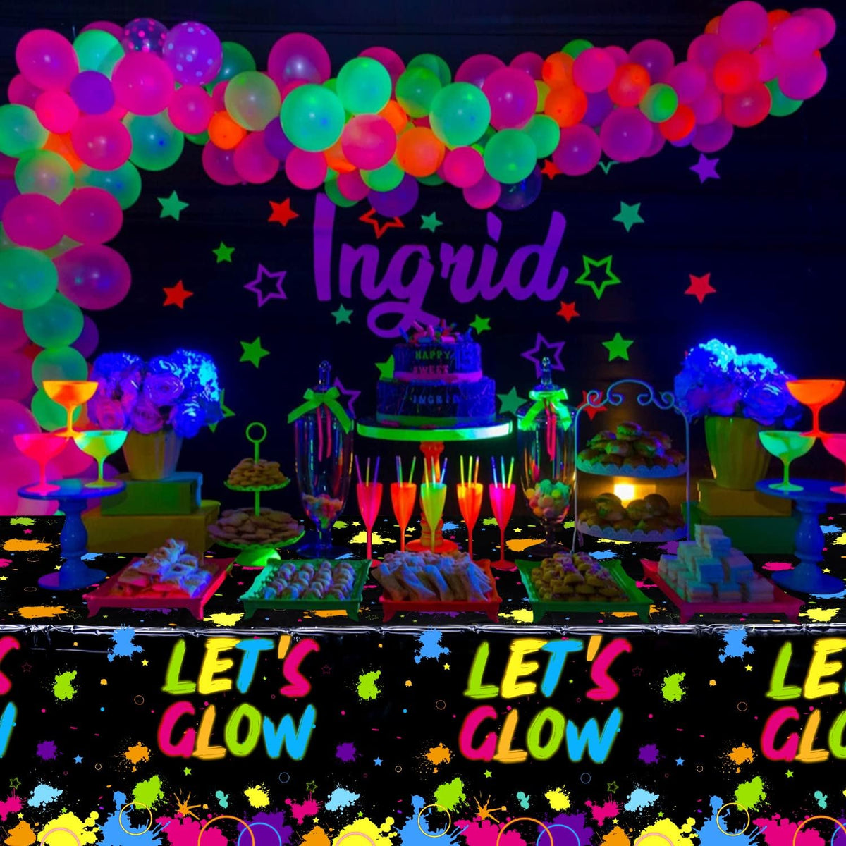 Glow Neon Theme Party Tablecloth