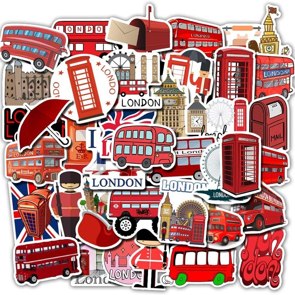 London Red Bus Theme Stickers Set