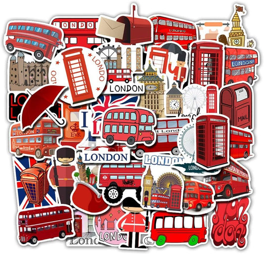 London Red Bus Theme Stickers Set