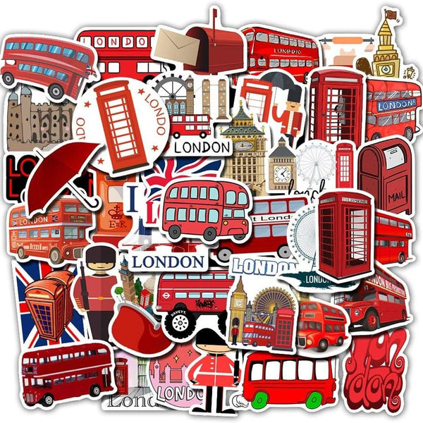 London Red Bus Theme Stickers Set