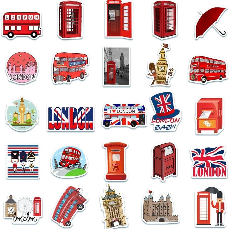 London Red Bus Theme Stickers Set