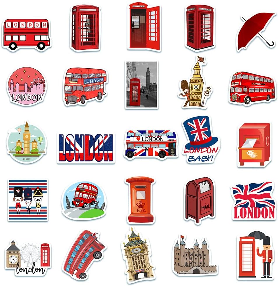 London Red Bus Theme Stickers Set