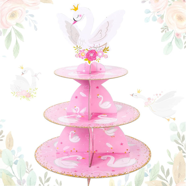 3-Tier White Swan Cupcake Stand