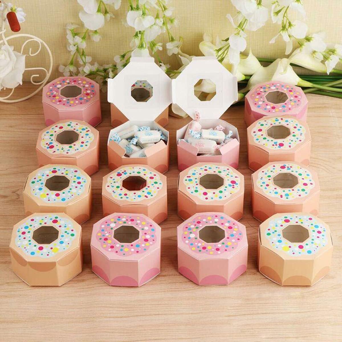 Donut-Shaped Party Favor Candy Boxes Set