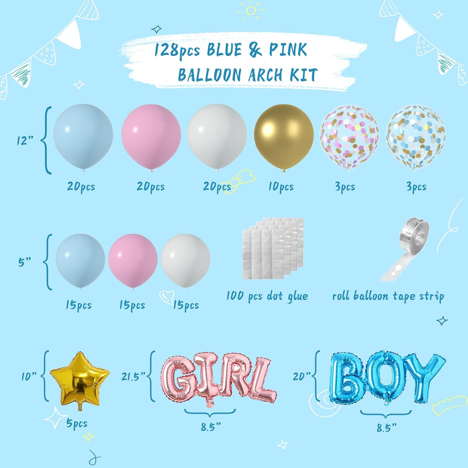 Pink Blue White Gold Balloon Birthday Decorations