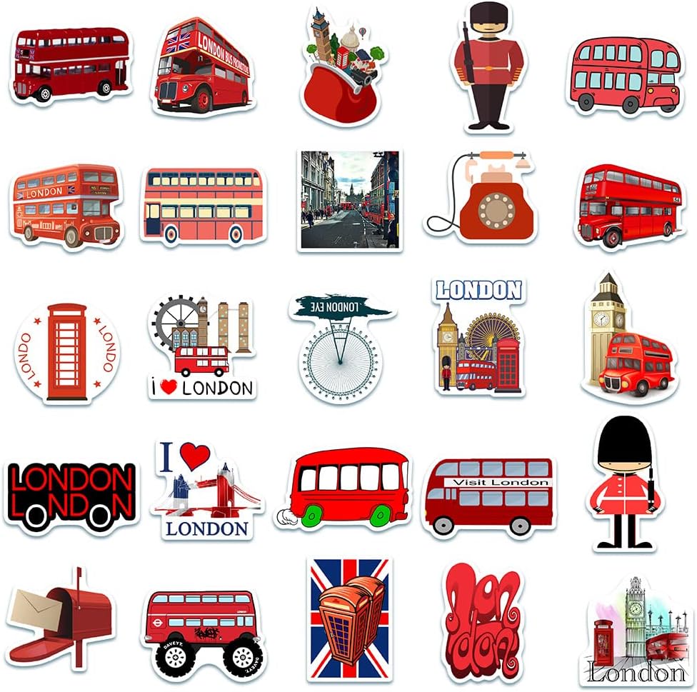 London Red Bus Theme Stickers Set