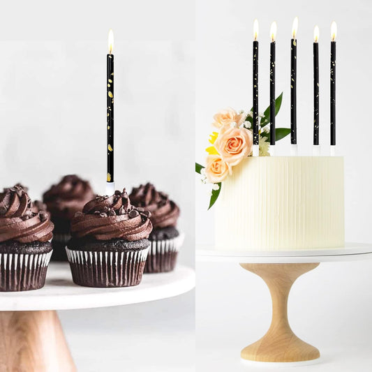 Black Gold Long Thin Birthday Candles for Cake