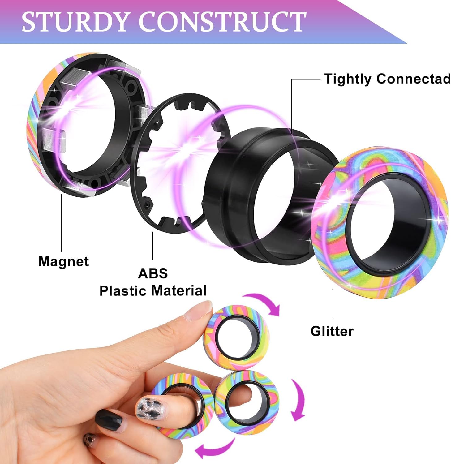 3Pcs Magnetic Rings Fidget Toy Set