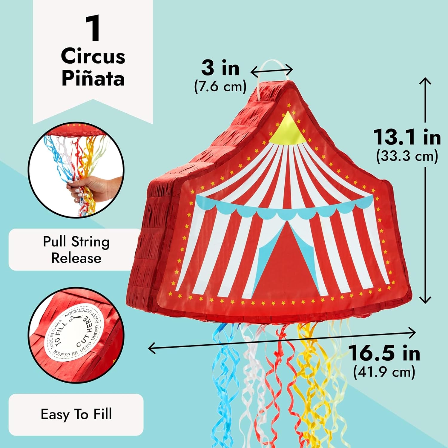 Circus Pinata Including Mallet , eye Mask & paper scraps