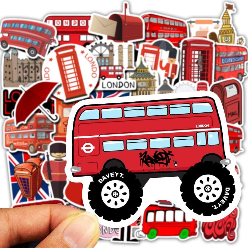 London Red Bus Theme Stickers Set