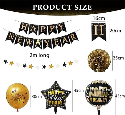 Happy New Year Decoration Set with Pum Pums