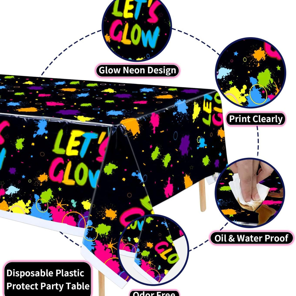 Glow Neon Theme Party Tablecloth