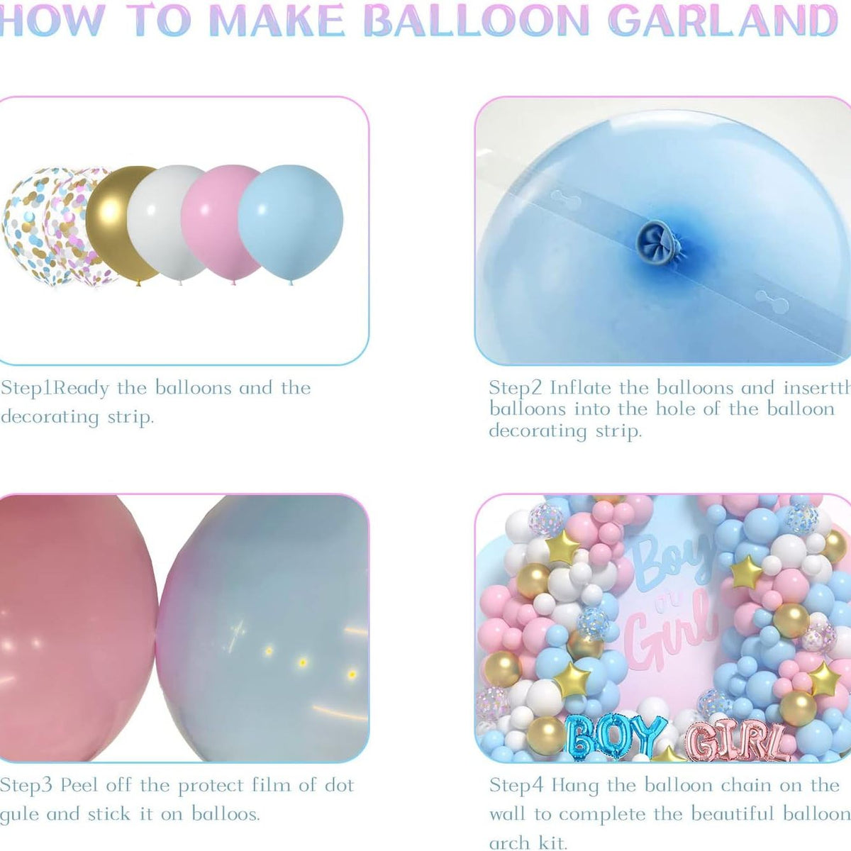 Pink Blue White Gold Balloon Birthday Decorations