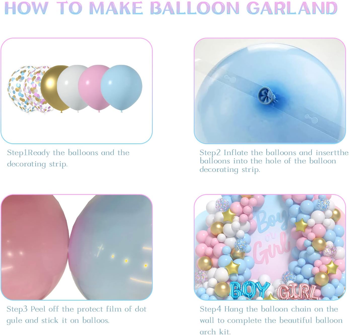 Pink Blue White Gold Balloon Birthday Decorations