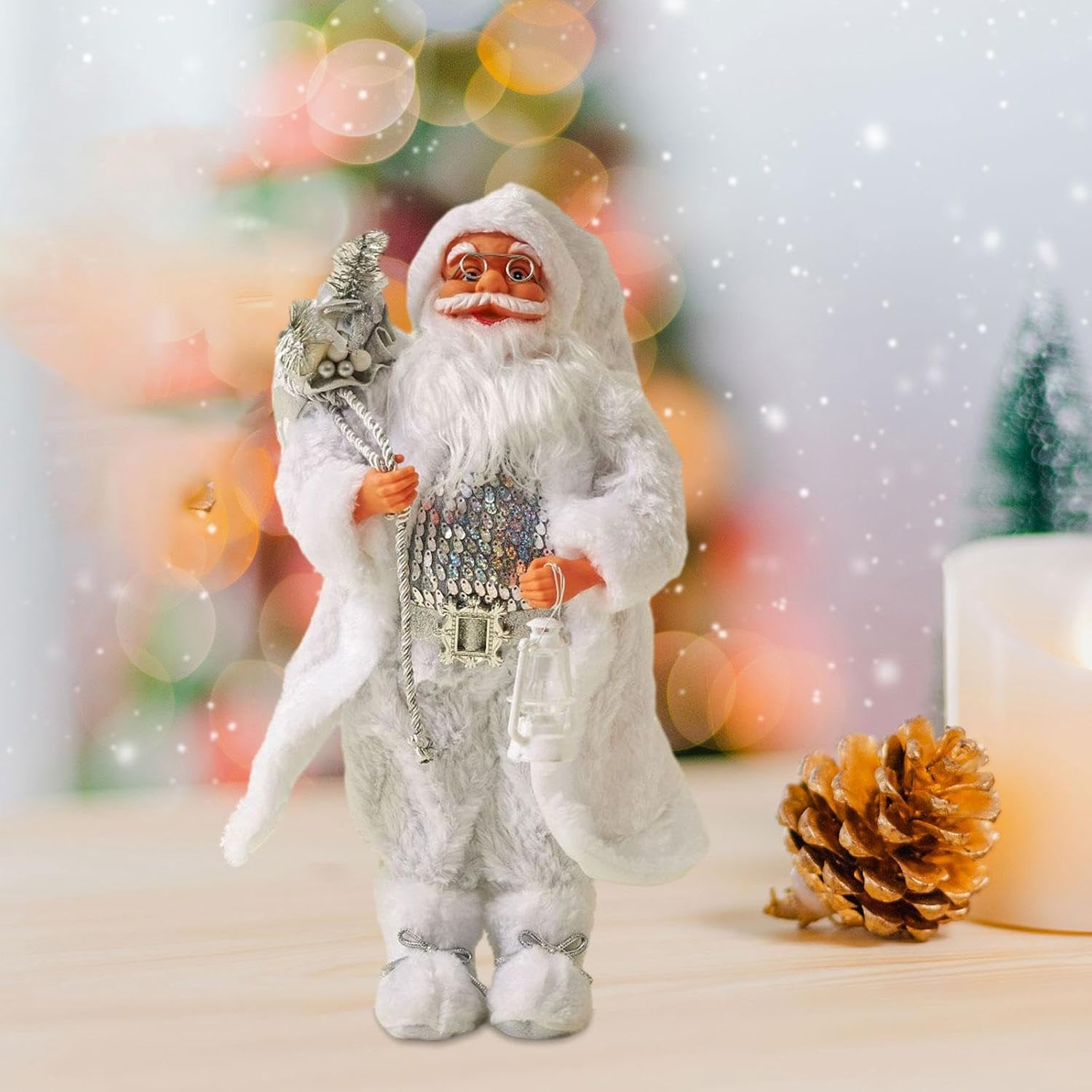 Christmas White Santa Clause Standing Figure