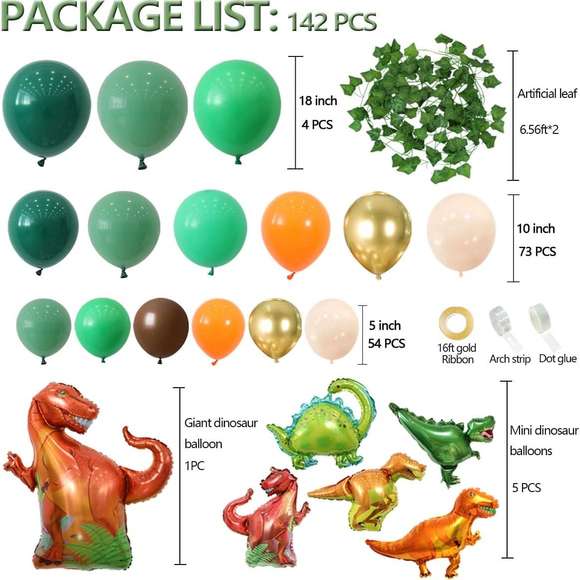 Dinosaur-Themed Birthday Party Balloon Garland Kit (Non-Inflated)