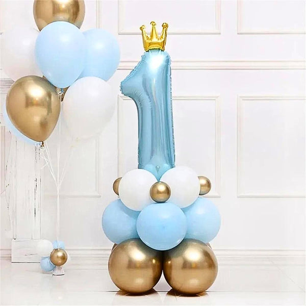 1st Birthday Blue Number Balloons Decoration Set with Helium Ballons