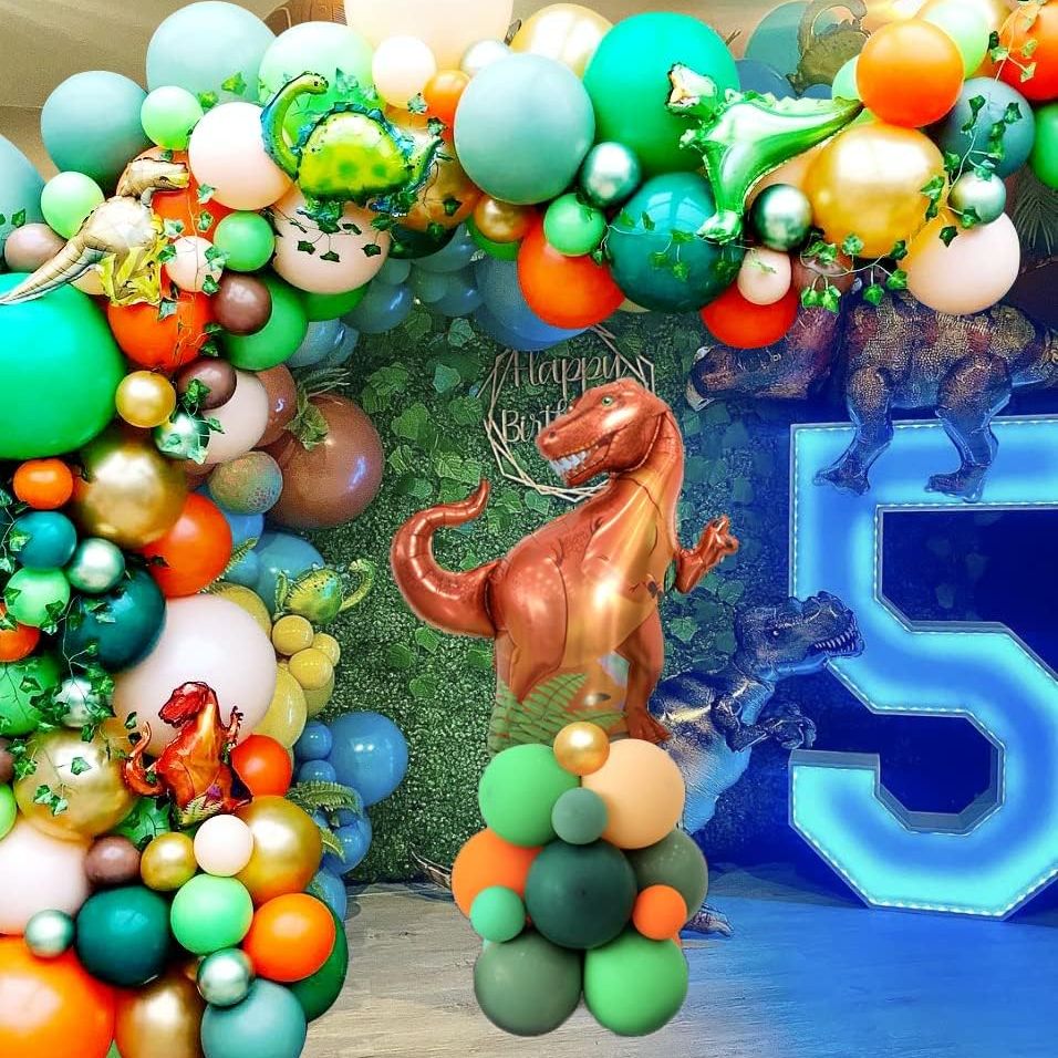 Dinosaur-Themed Birthday Party Balloon Garland Kit (Non-Inflated)