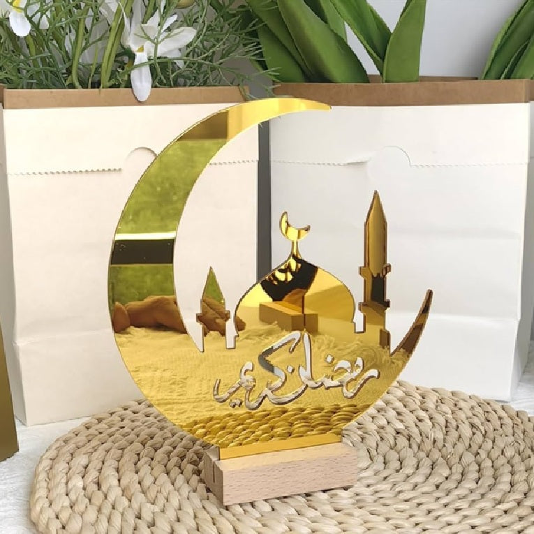 3D Acrylic Crescents Moon with Mosque Decoration