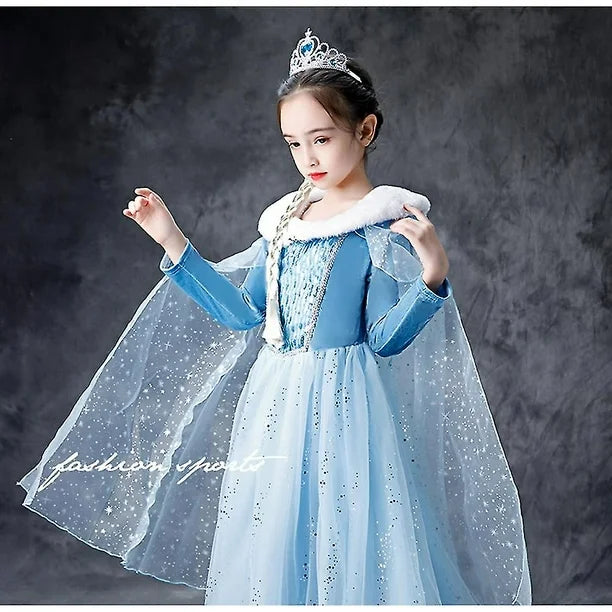 Snow Queen Elsa Dress Velvet Collar Light Blue Dress