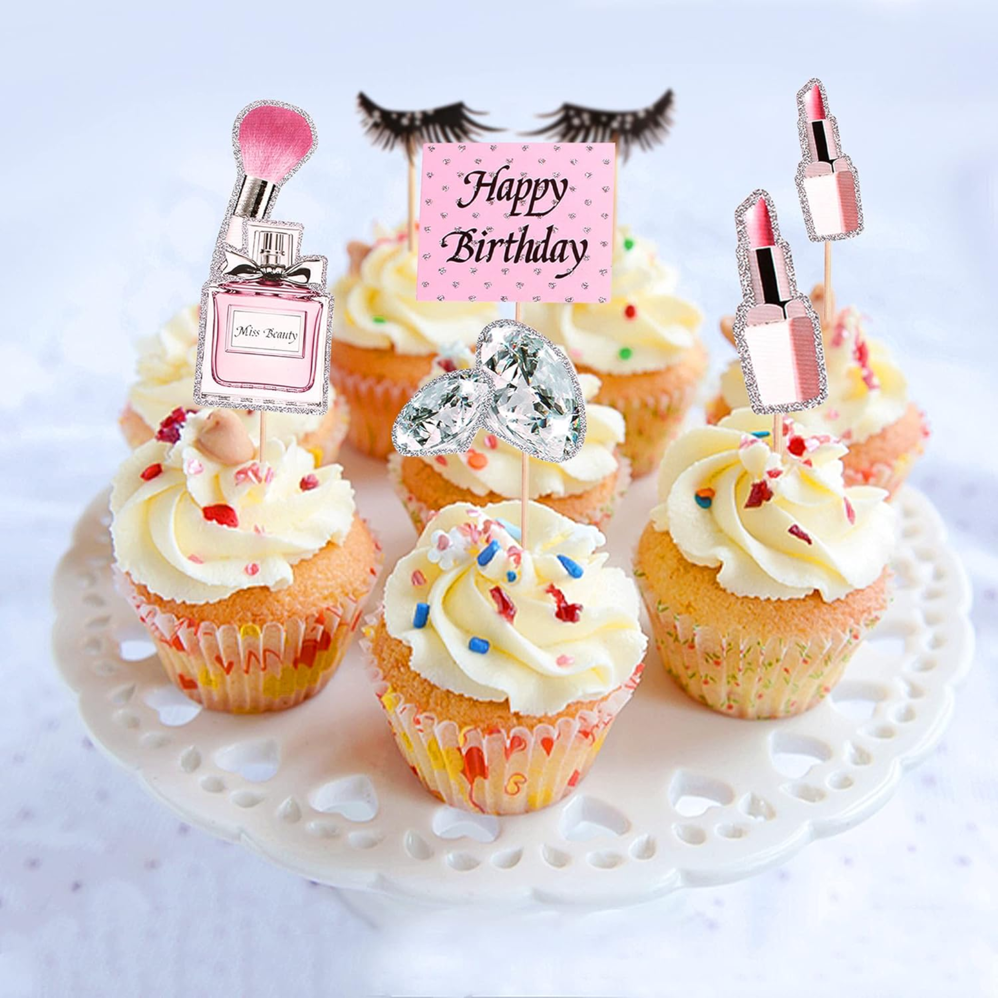 Glitter Makeup Cupcake Toppers Set