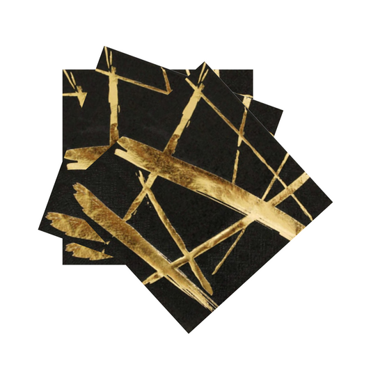Black with Gold Theme Party Stripe Napkins Set