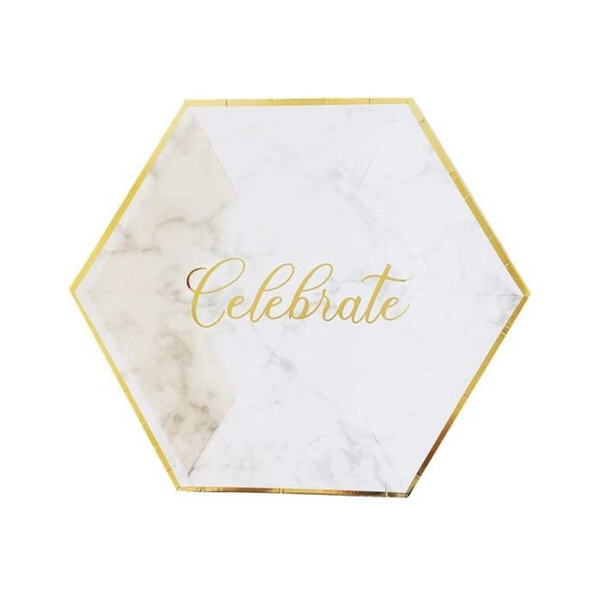 White Marble Pattern with Gold Stripe 10 Inch Paper Plates Set