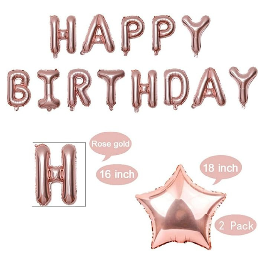 Happy Birthday Balloons Banner Set (Rose Gold)