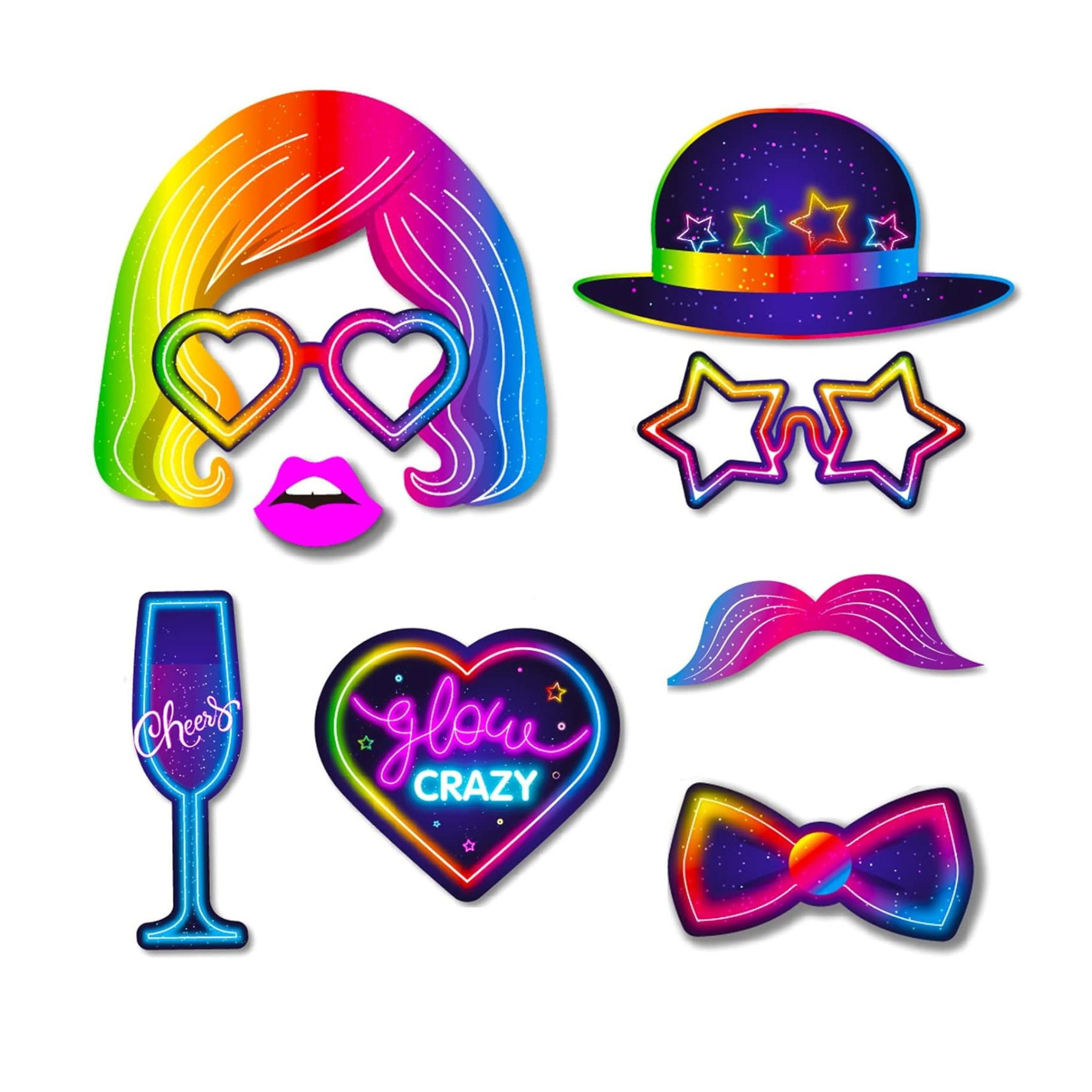 Glow in the Dark Neon Themed Photo Booth Props Set