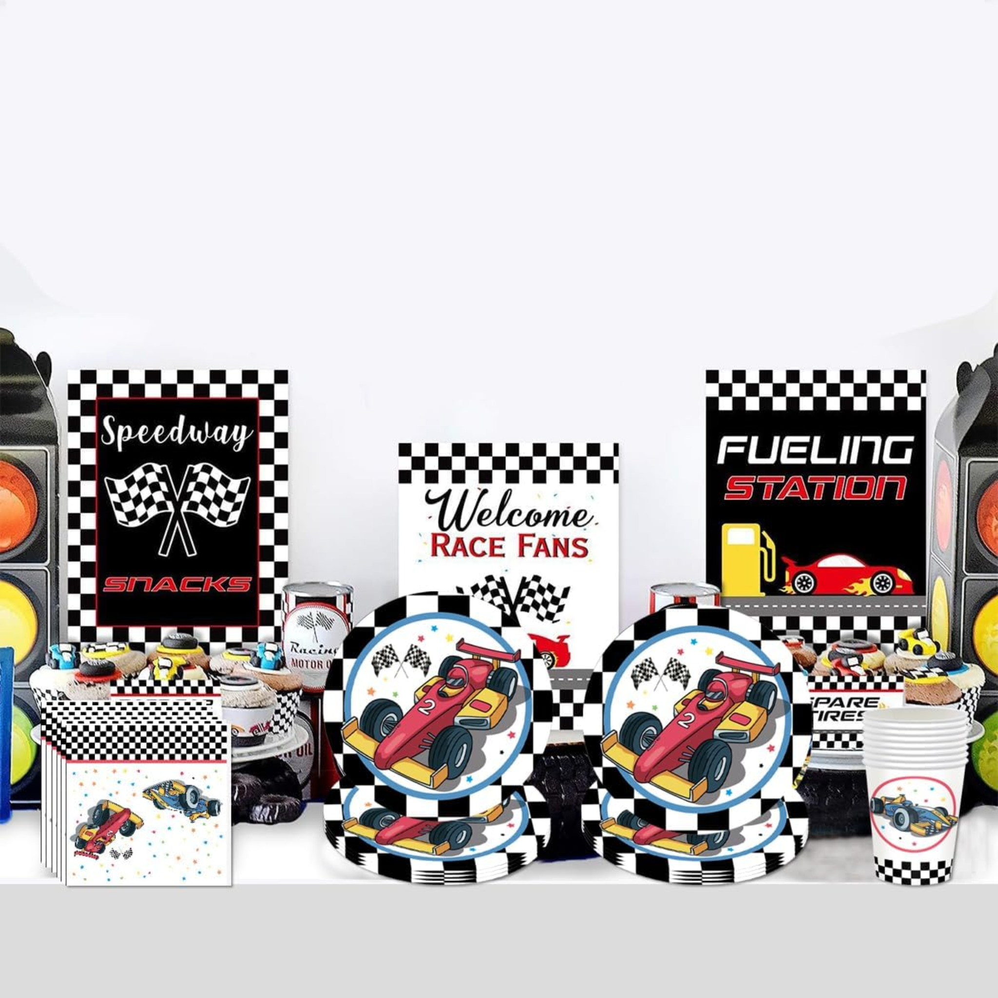 Racing Car Theme Party 9 Inch Paper Plates Set