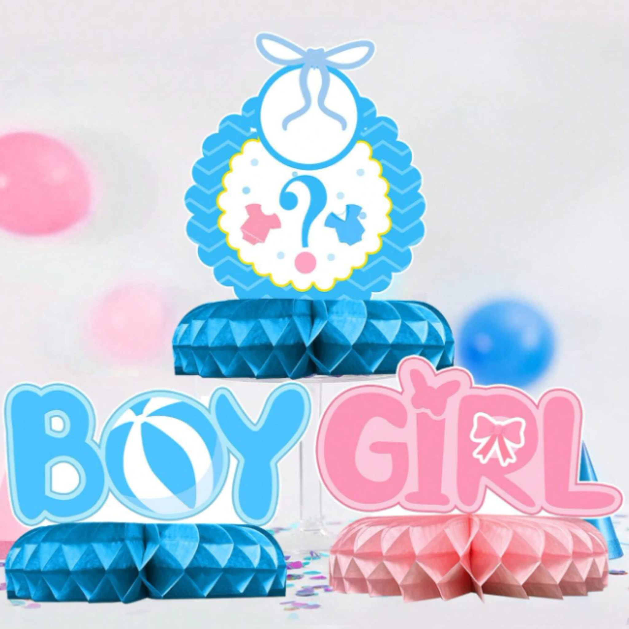 Baby Gender Reveal Honeycomb Table Centerpieces Set