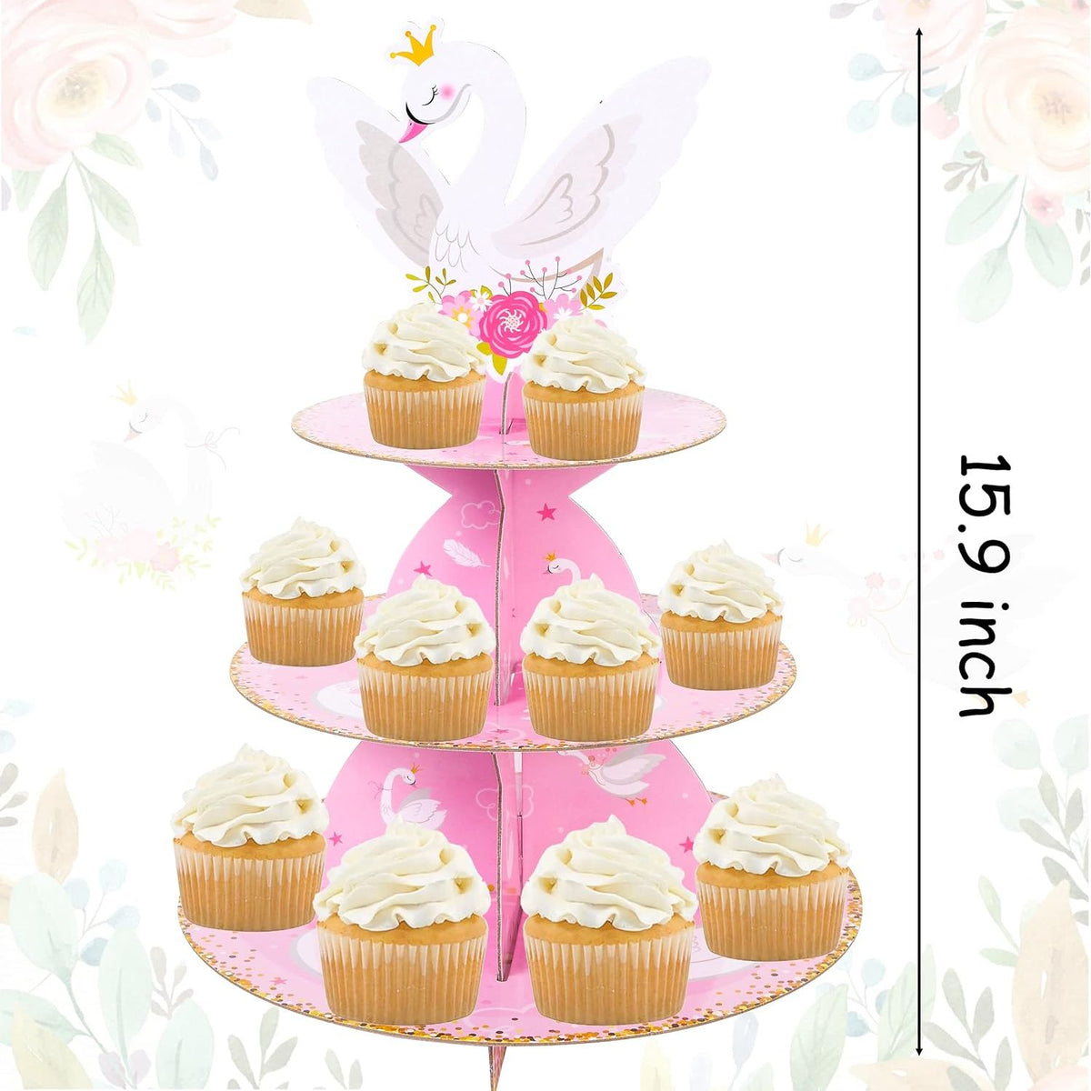 3-Tier White Swan Cupcake Stand