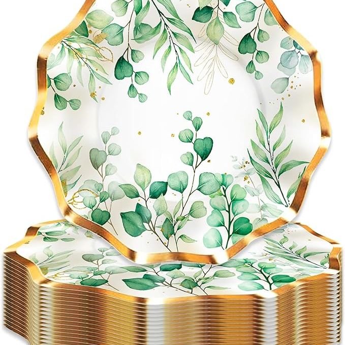 Eucalyptus Leaf 10 Inch Paper Plates Set
