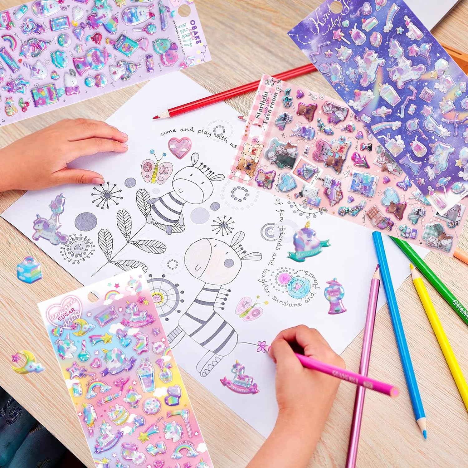 3D Puffy Unicorns Rainbow Stickers for Girls Kids