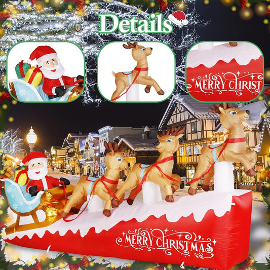 Christmas Inflatable Santa Clause on Sleigh 10 Ft