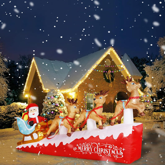 Christmas Inflatable Santa Clause on Sleigh 10 Ft