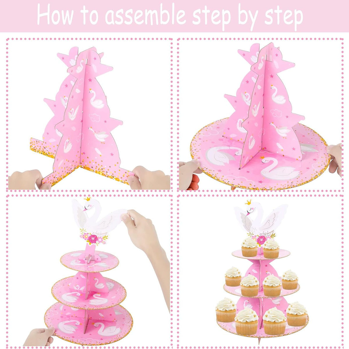 3-Tier White Swan Cupcake Stand