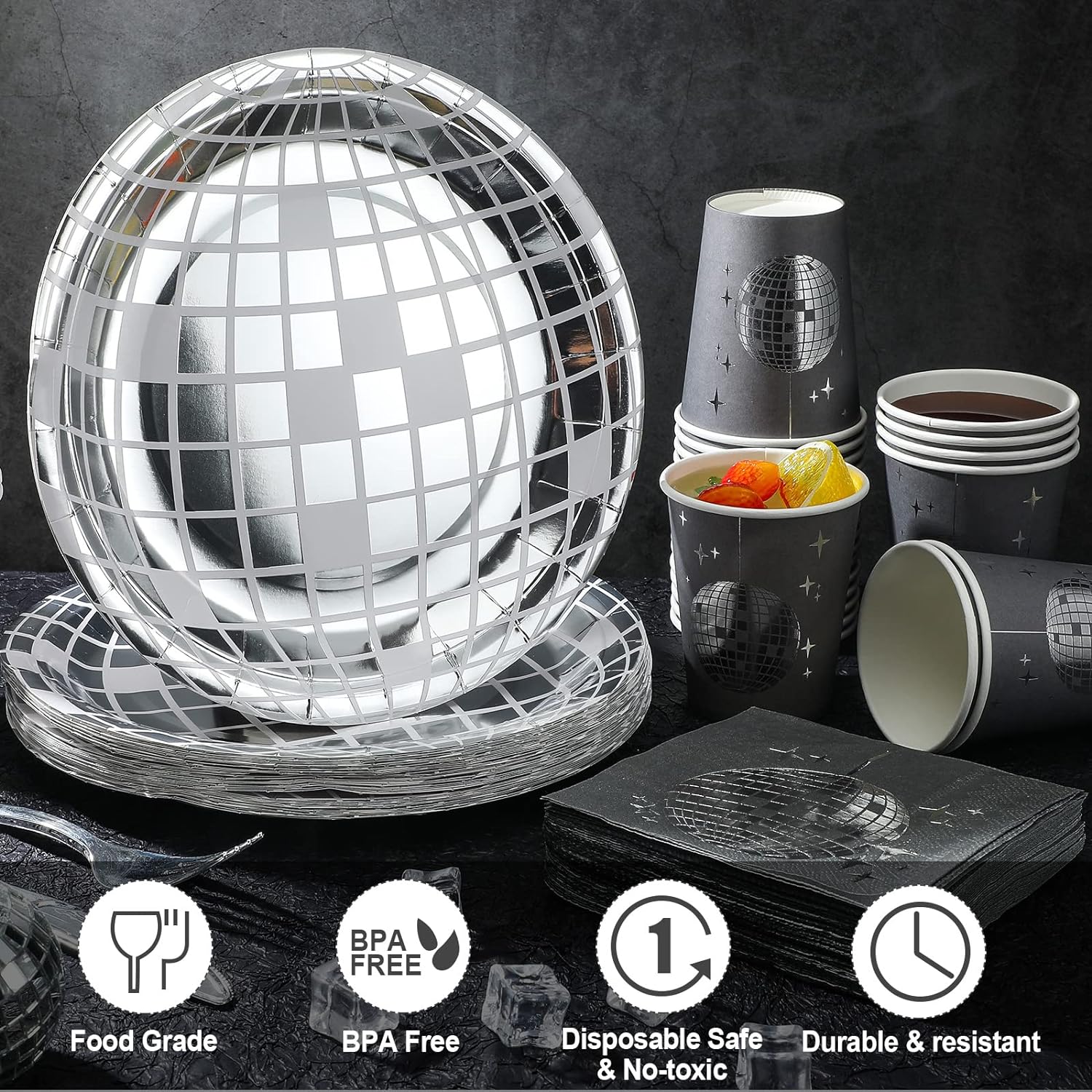 Groovy 70s Disco-Themed Party Tableware Set