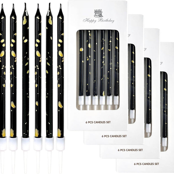 Black Gold Long Thin Birthday Candles
