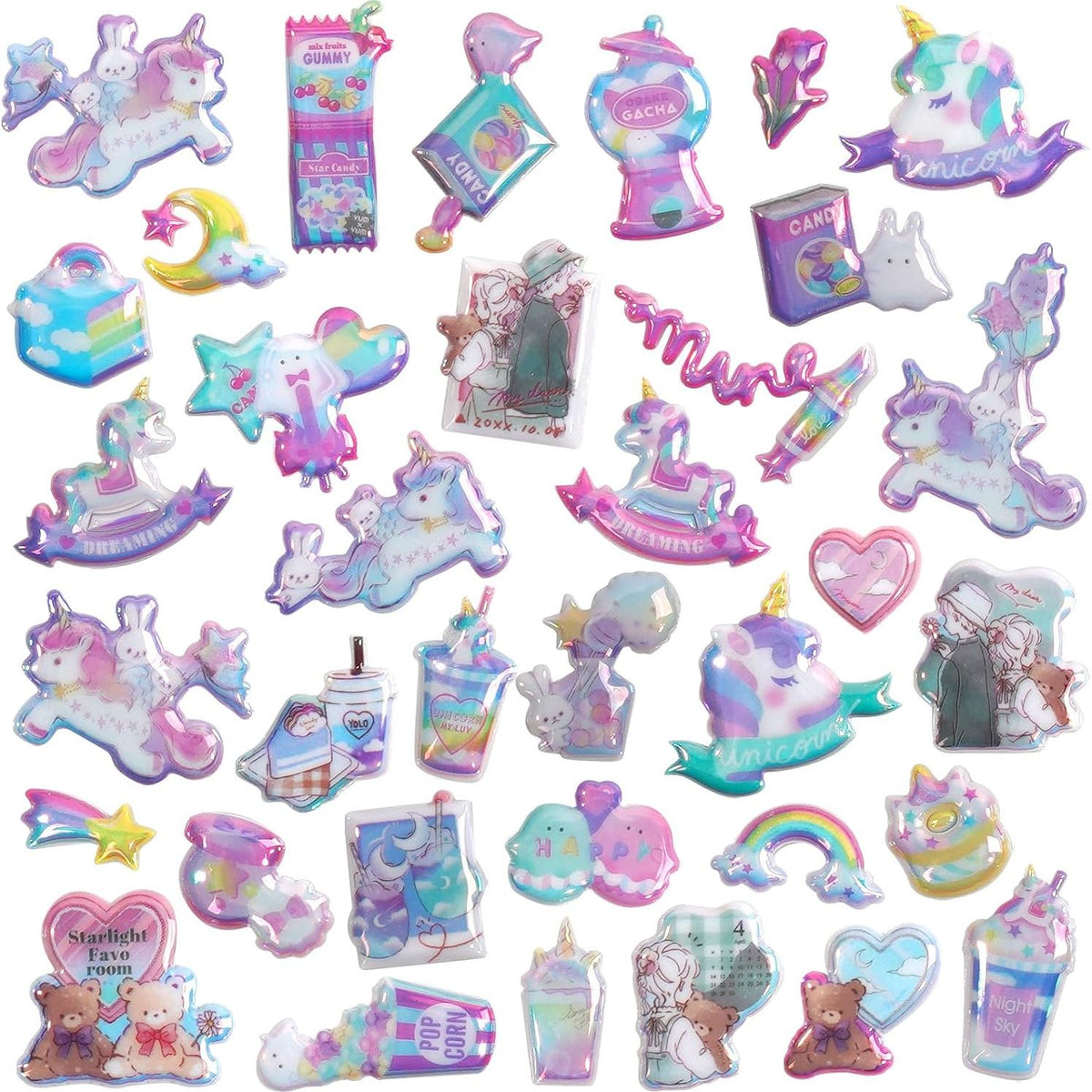 3D Puffy Unicorns Rainbow Stickers for Girls Kids